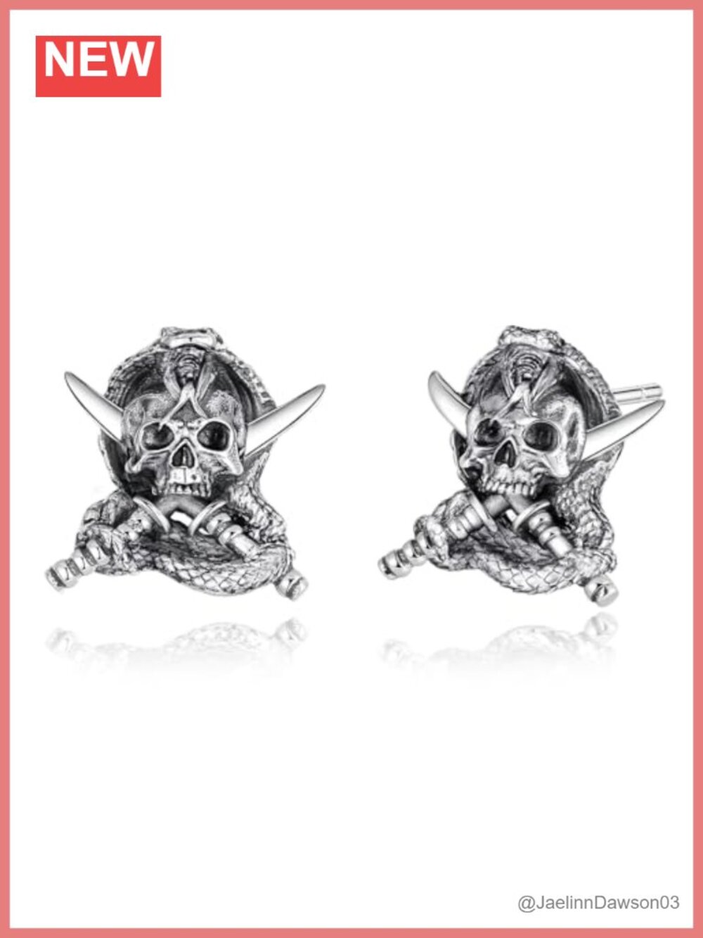 925 Sterling Silver Pirate Skull Stud Earrings Oxidized Finish